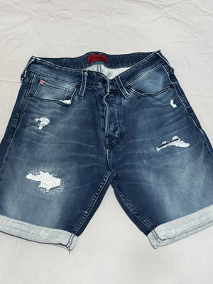 Jack & Jones denim shorts, dark blue, ripped design, size S