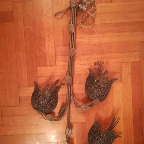 Handmade bronze wall lights used, pair of 1970 sconces