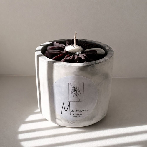Black Vanilla Orchid scented candle 140 gr, LUXE cement grey