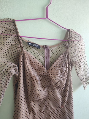 Enzzo dress new, size S, beige with brown polka dots, sheer fabric