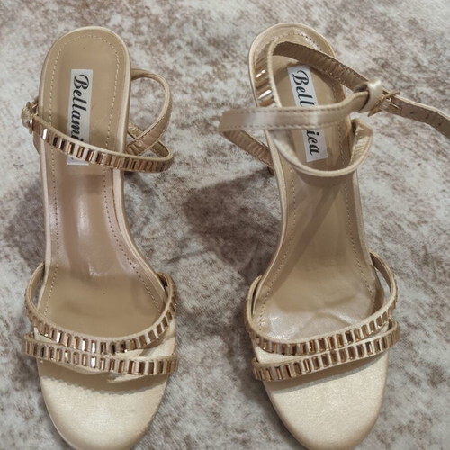 Satin sandals new with rhinestones, size 37, champagne light gold