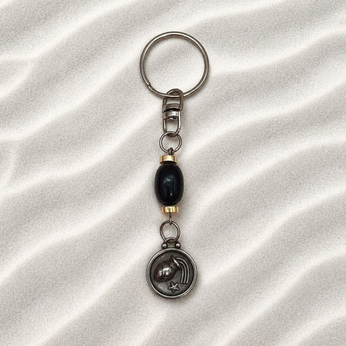 Aquarius Metal Keychain with Obsidian and Hematite Stones new