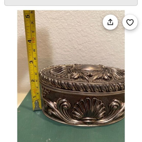 Vintage silver-plated jewelry box new with embossed designs and blue velvet