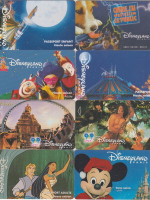 Disneyland Paris entrance cards used, pack of 9