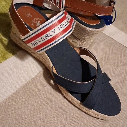 Beverly Hills Polo Club women's platform shoes new, blue with brown strap