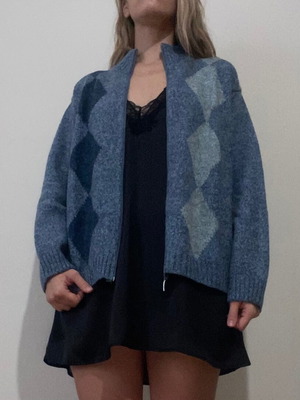 Wool cardigan unisex used, size Large, blue