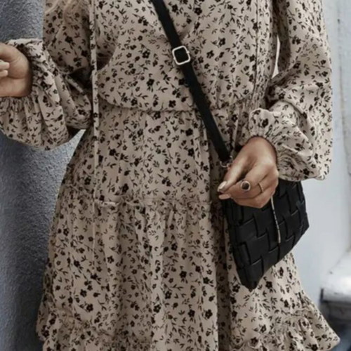 Floral dress beige and black, like new, size S
