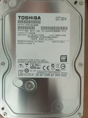 Toshiba HDD 500Gb 3.5" SATA 7200rpm like new