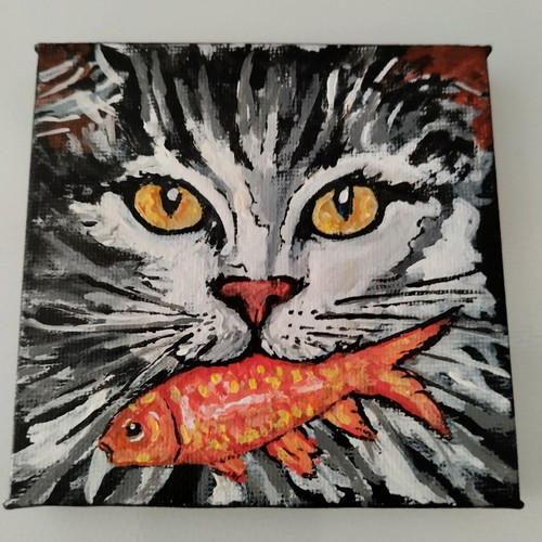 Painting on canvas framed, acrylic colors, 10×10cm, new