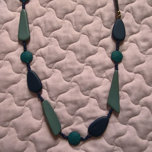 Handmade necklace with petrol and dark grey-blue beads