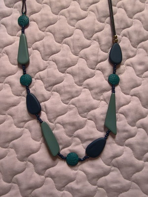 Handmade necklace with petrol and dark grey-blue beads