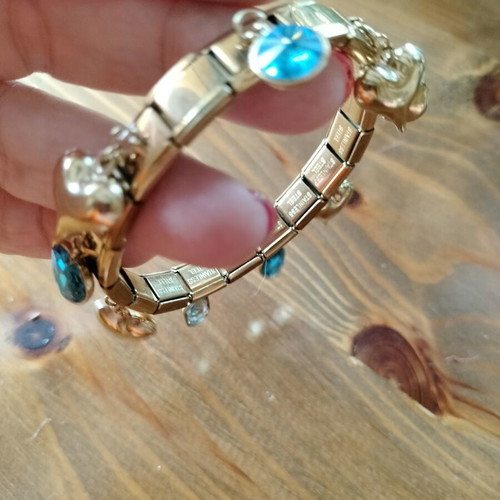 Bracelet stainless steel elastic with charms, blue