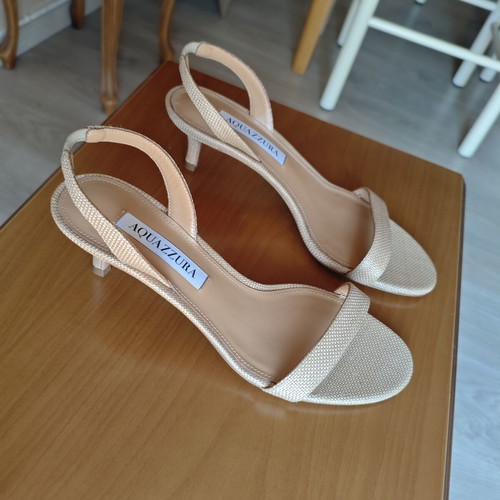 Aquazzura So Nude 50 Snake-Effect Leather Slingback Sandals like new, beige