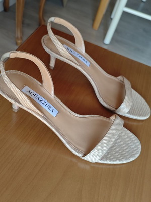 Aquazzura So Nude 50 Snake-Effect Leather Slingback Sandals like new, beige