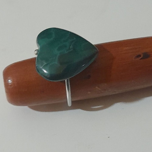 925 Silver Ring with Heart-Shaped Malachite, New