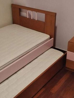 Teen and children's bedroom set with two beds, mattresses and nightstand
