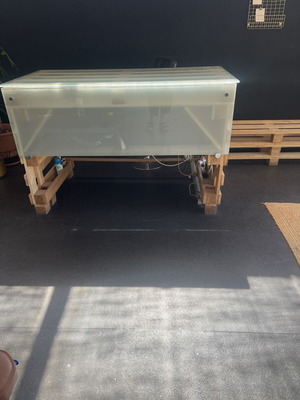 Wooden reception desk with removable top and bench set