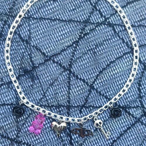 Draculaura Inspired Handmade Necklace New, Multicolor Silver