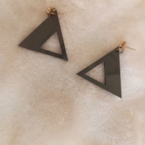 Handmade plexiglass earrings like new, black and gold