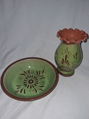 Handmade Sifnos ceramic set Kalogirou, like new, bowl and vase