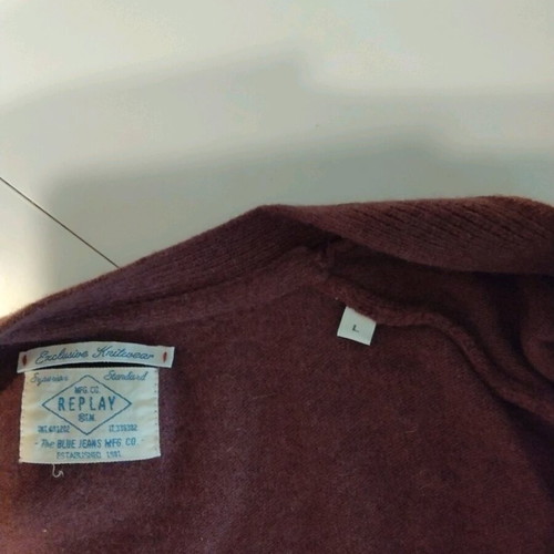Replay men's wool cardigan size L like new, burgundy