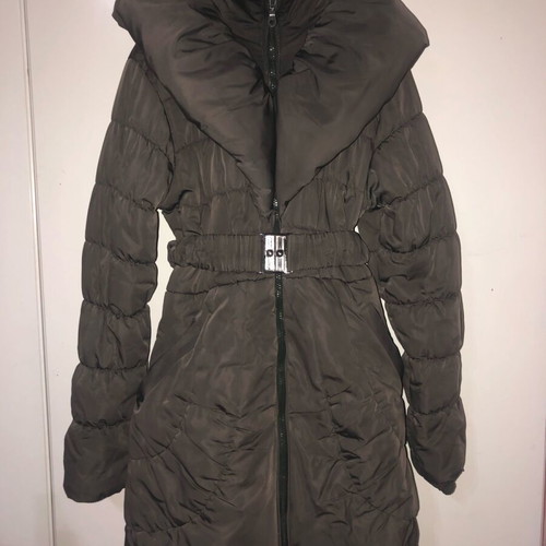 Long mid-length women's jacket used, size L, dark olive/brown