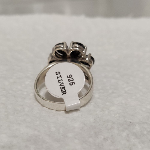925 Silver Ring new with real stones, size 18, black and blue