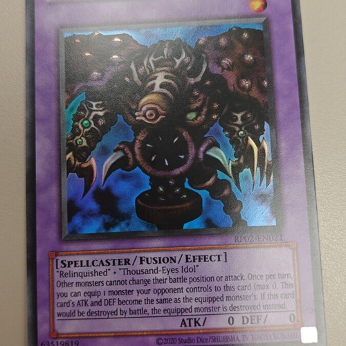 yugioh card thousand eyes restrict PSV-E084 Thousand-Eyes UNL Edition NM Twin Traders Spellcaster/Fusion/Effect Level 1 ATK/0 DEF/0 Relinquished + Thousand Thousand-Eyes Restrict Yu-Gi-Oh! card -