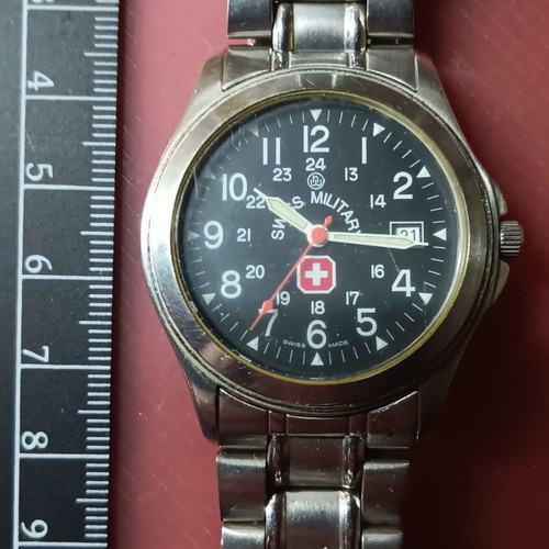 Swiss Military watch used, men's, silver, battery replacement needed