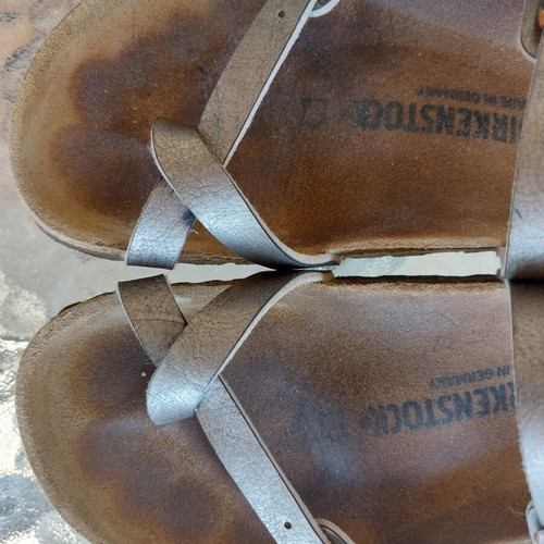 Birkenstock Mayari sandals used, size 39, gold-bronze metallic