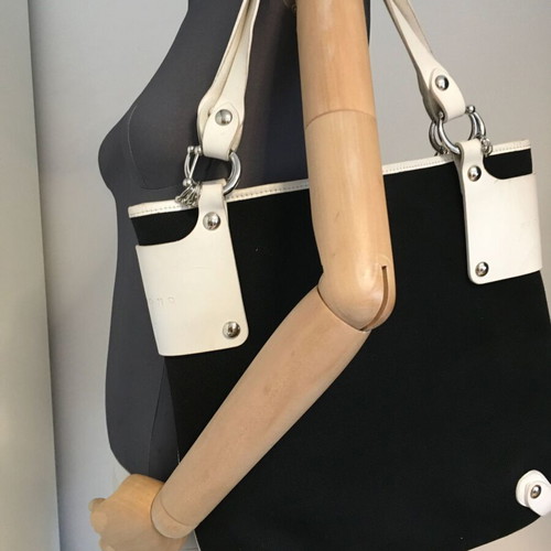 John Richmond shoulder bag used, genuine leather and fabric, black and white