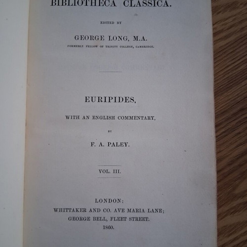 Euripides with English Commentary by F.A. Paley, used, 3 volumes