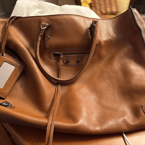 Balenciaga Paris leather tote shoulder bag, tan