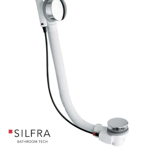 Silfra automatic bathtub valve new, chrome with long overflow pipe