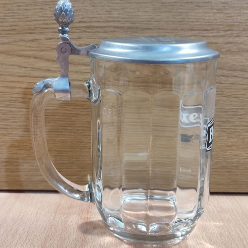 Heineken beer glass mug 500ml used with metal lid from Athenian Brewery