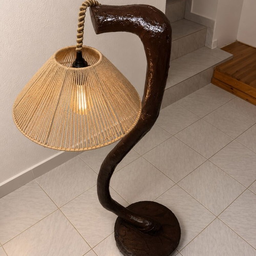 Rustic Handmade Wooden Floor Lamp 125 cm with E27 Socket