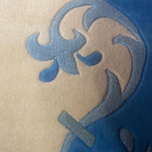 Embossed rug used, blue and beige, 1.97x1.40 m
