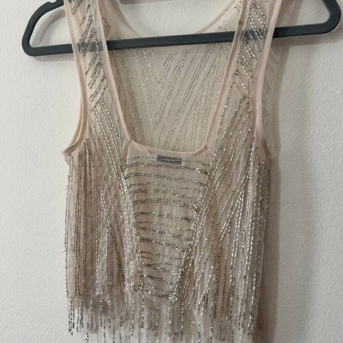 Bershka mesh top with silver beads and fringe like new, size XS