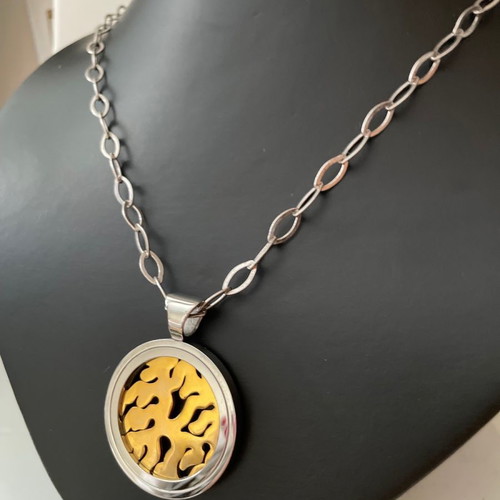 Bulgari necklace double side with zircon stones new, gold plated steel