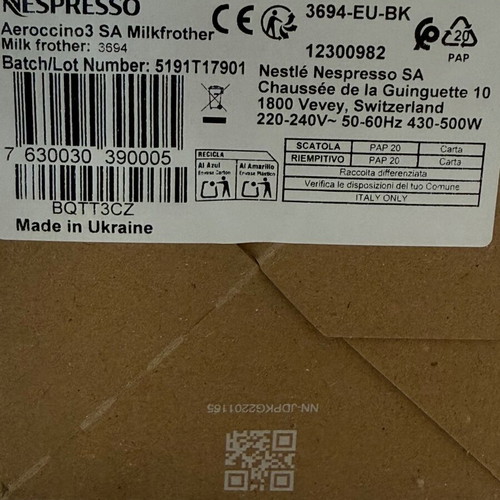 Nespresso Aeroccino 3 milk frother new with original documents