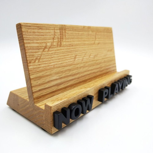 Wooden 'NOW PLAYING' vinyl record stand, handmade oak