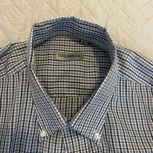 Men's checked shirt like new, size 42, white and blue