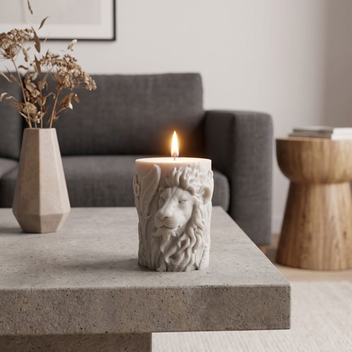 Soy Wax Candle with Baby Powder and White Musk Scent Lion Design new