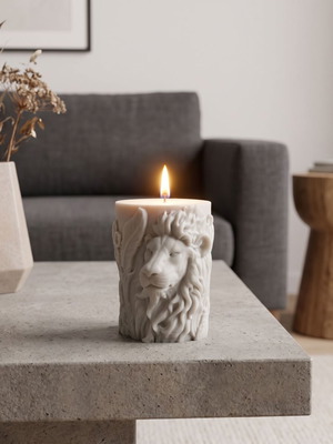 Soy Wax Candle with Baby Powder and White Musk Scent Lion Design new