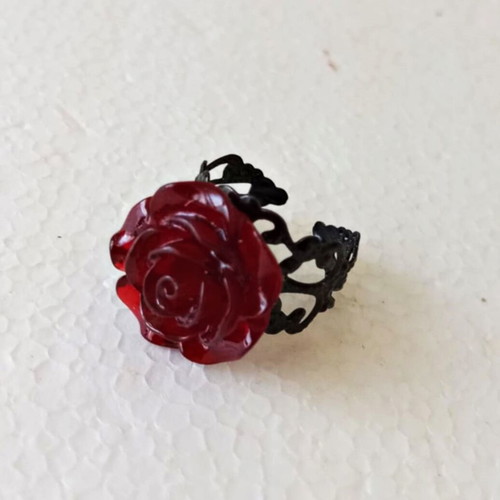 Ring black with red rose new