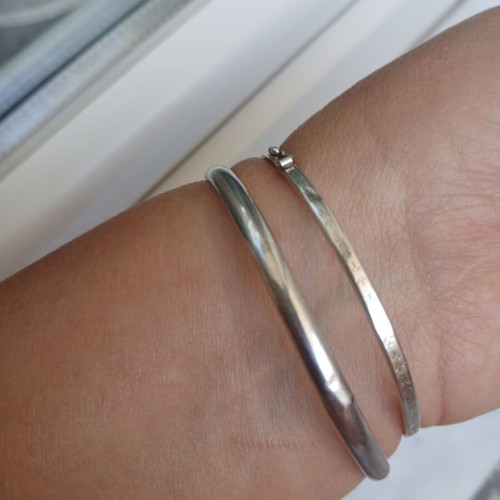 2 Silver 925 Bracelets, One Bangle and One with Clasp, Small Defects