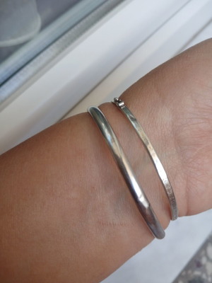 2 Silver 925 Bracelets, One Bangle and One with Clasp, Small Defects