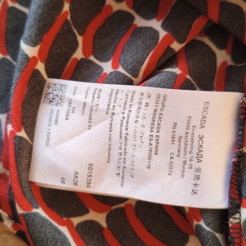 Escada summer women's blouse like new, geometric pattern, black and red