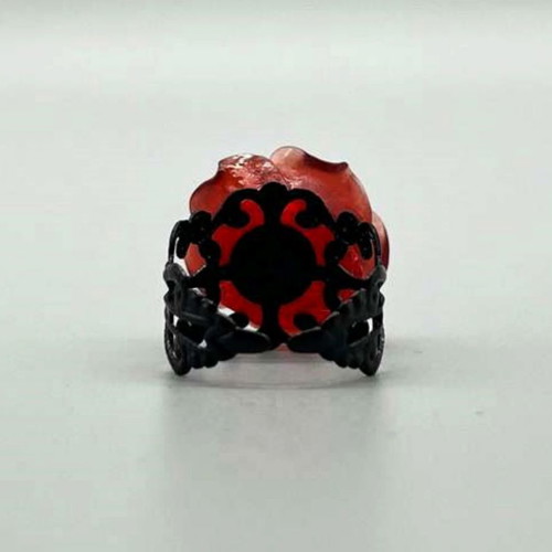 Ring with red rose new, adjustable with stainless steel base