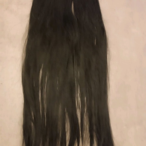 Synthetic black hair extensions like new, two straight and one curly